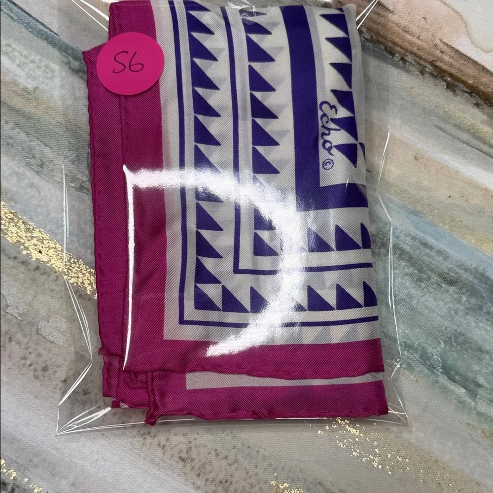 Echo Vintage Purple and Pink Square Scarf with Triangular Designs